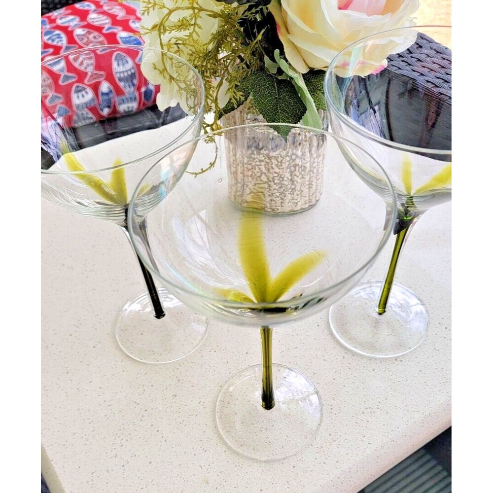 Pier 1 Emmie Green Filament Cased Green Martini Glasses Set of 3 Rare Find!